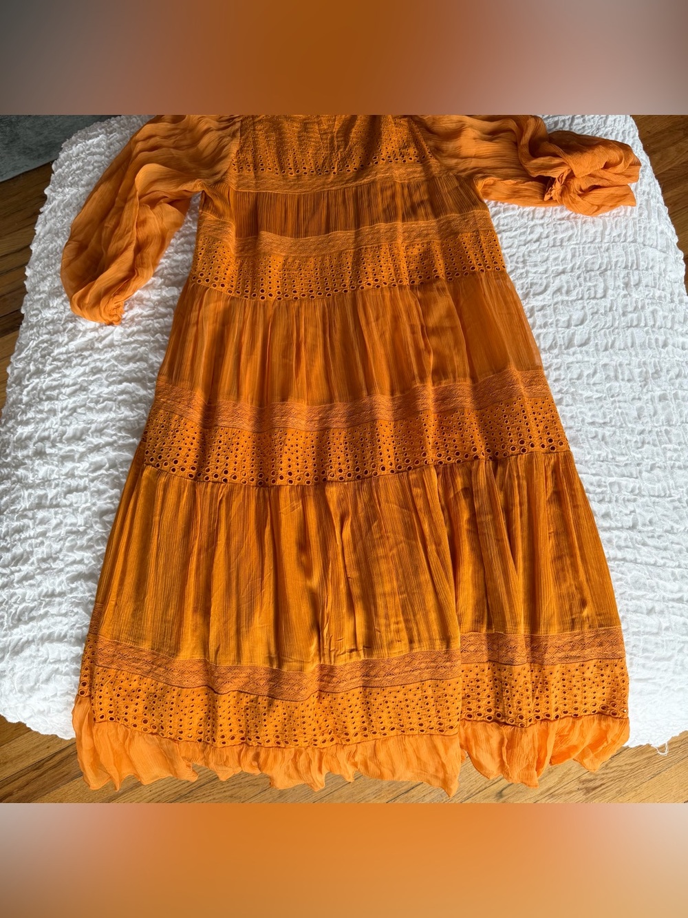 Sundance Adore Moi Maxi Dress Large Orange Rust Eyelet Boho Prairie - Picture 9 of 10
